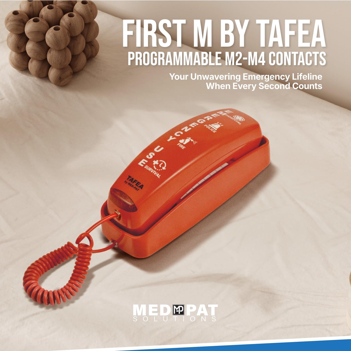Med-Pat First M by TAFEA Emergency Phone | One-Button 911 Dialer -Programmable M2-M4 Contacts - Hands-Free Emergency Listening - Loud Ringer - Gyms