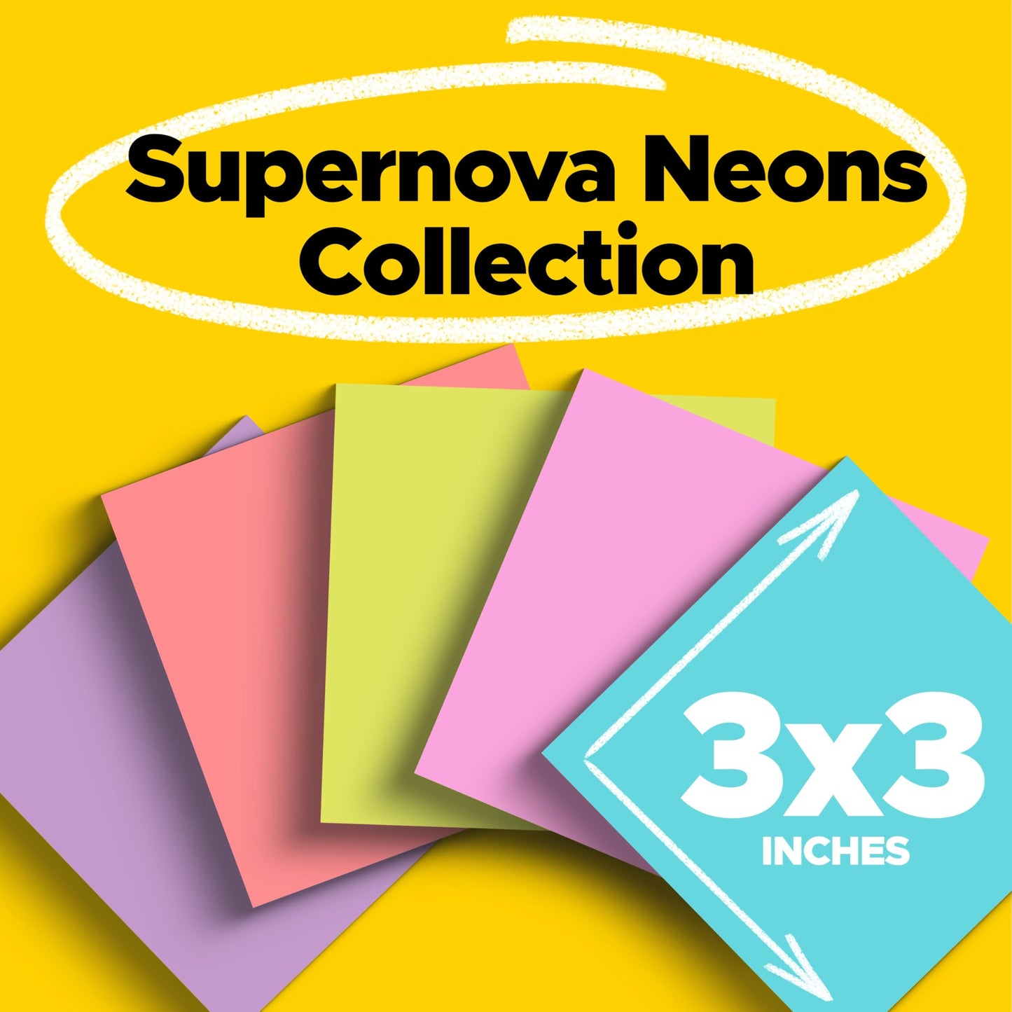 Post-it Super Sticky Notes, 3 x 3 in, Supernova Neons, 24 Pads