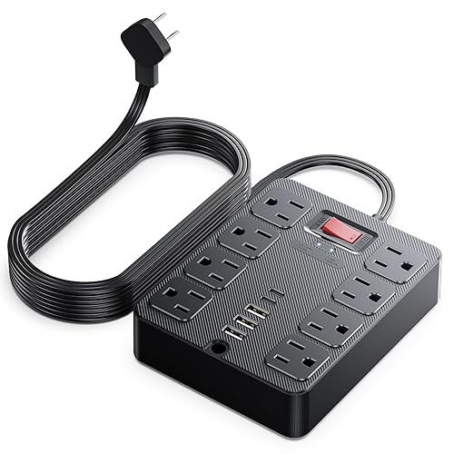 13 in 1 Surge Protector Power Strip Flat Plug 8 Widely AC Outlet 3 USB Ports,1250W/10A?5 ft Extension Cord with Multiple Outlets, Desk Extender
