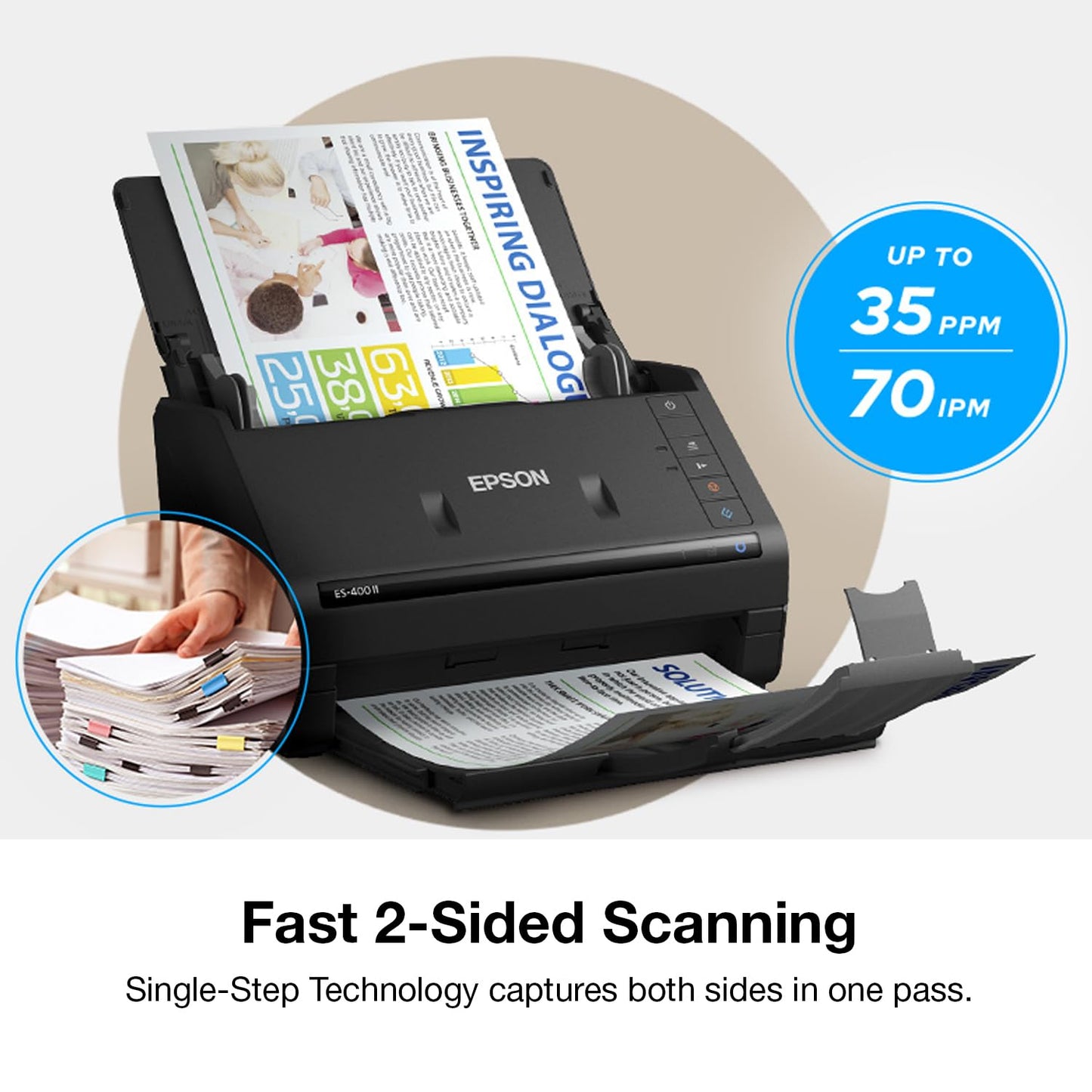 Epson Workforce ES-400 II Color Duplex Desktop Document Scanner for Computers Including PC and Mac with Auto Document Feeder and Image Adjustment