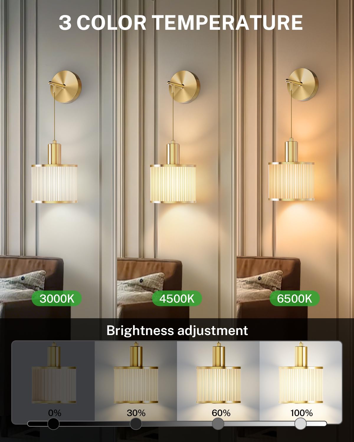 SAIMAND Battery Operated Wall Sconce Set of 2, Wireless Rechargeable Wall Lights with Remote Control, 9 Colors Dimmable LED Lamps, Modern Cordless