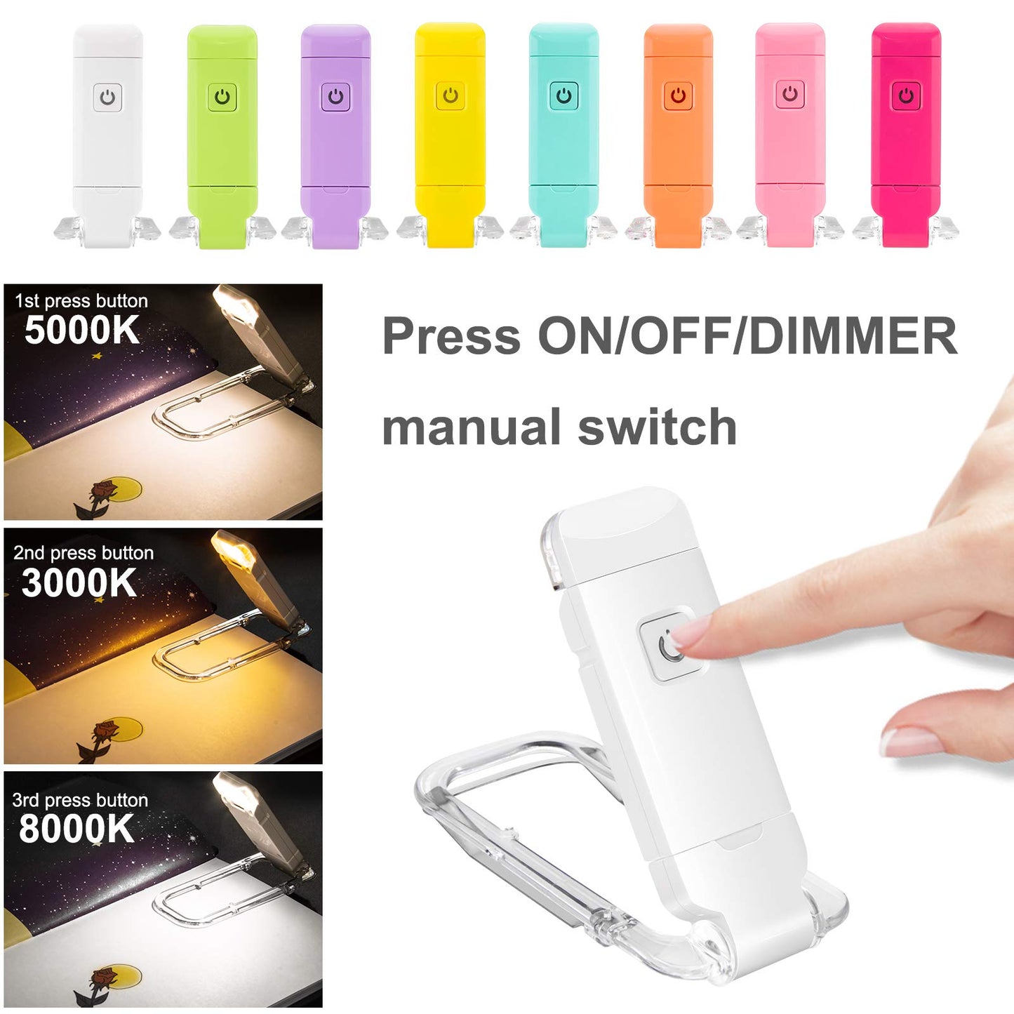 BIGMONAT Book Reading Light Rechargeable Book Light,Reading Lights for Books in Bed,LED Clip on Reading Light, Small Book Light for Kids, Brightness