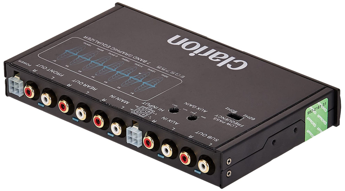 Clarion EQS755 7-Band Car Audio Graphic Equalizer with Front 3.5mm Auxiliary Input, Rear RCA Auxiliary Input and High Level Speaker Inputs, BLACK