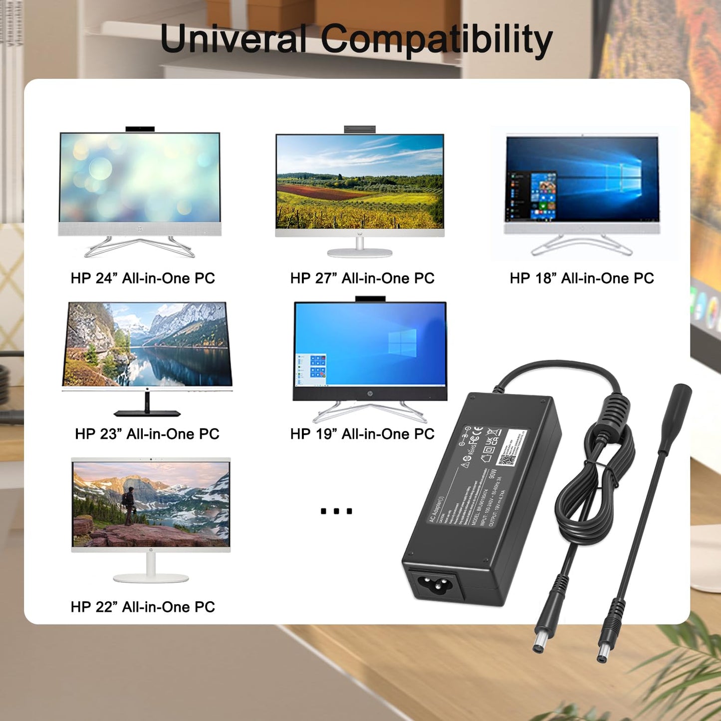 DONGNI 90W Desktop Charger Compatible with HP All in One Desktop Computer Power Cord 24” 27” 23” 22” ProDesk 600 400 EliteDesk 705 800 Mini 27-CR0082…