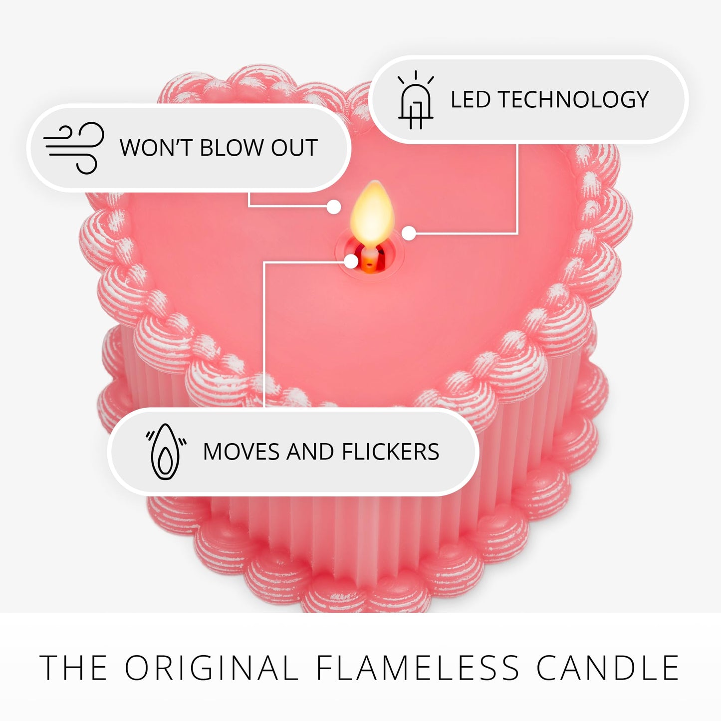 Luminara Flickering Flameless 5.3" x 4.5" Cake Candle, Battery Operated Remote Ready (Sold Separately) & Timer Function, Moving LED Flame Pink Real