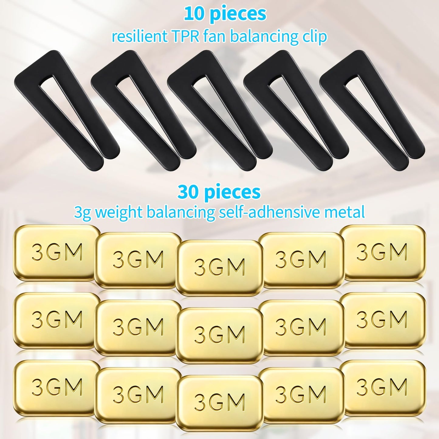 40PCS Ceiling Fan Blade Balancing Kit, 10 Sets Ceiling Fan Weight Balance Kit Including 10Pcs Resilient Plastic Balance Clips and 30 Pcs Metal