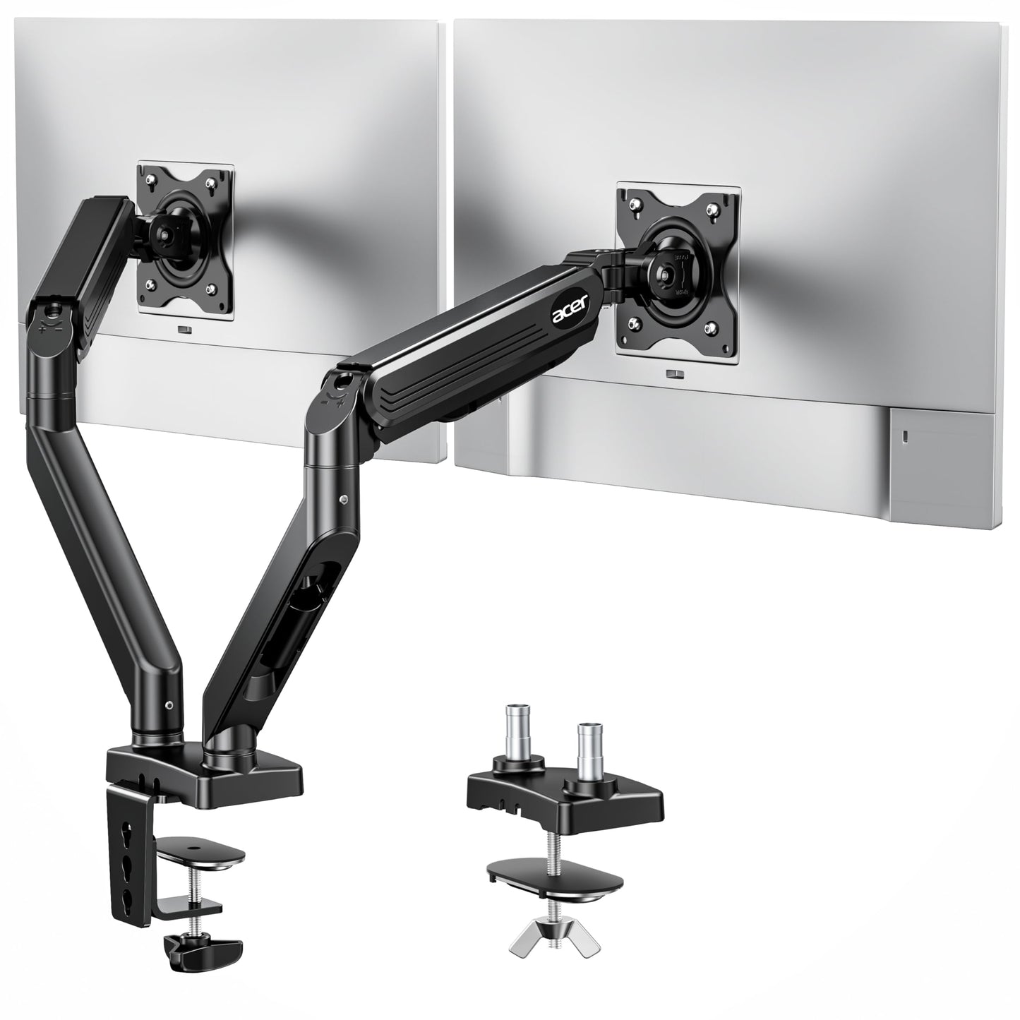 Acer Dual Monitor Arm, Computer Desk Arm with VESA Mounts for 17-32? Screens, Fully Adjustable Gas Spring Monitor Stand, C-Clamp and Grommet Mounting