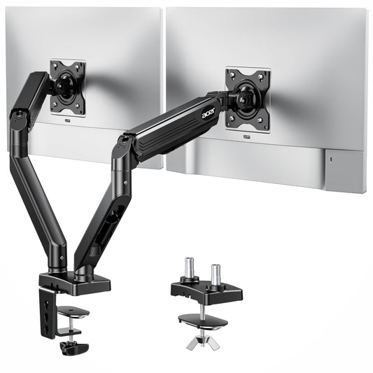 Acer Dual Monitor Arm, Computer Desk Arm with VESA Mounts for 17-32? Screens, Fully Adjustable Gas Spring Monitor Stand, C-Clamp and Grommet Mounting