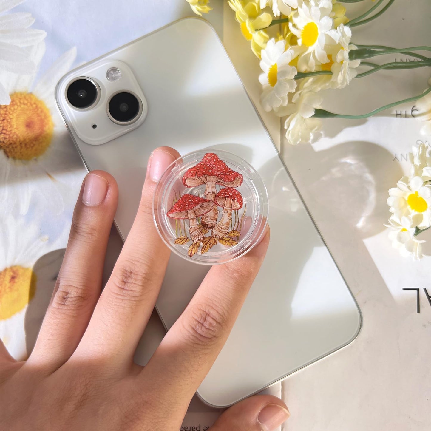Mushroom Phone Grip, Cute Little Mushroom, Rare Mushroom, Mushroom Lover, Transparent Resin Folding Elastic Cell Phone Holder for Kindle e-Readers