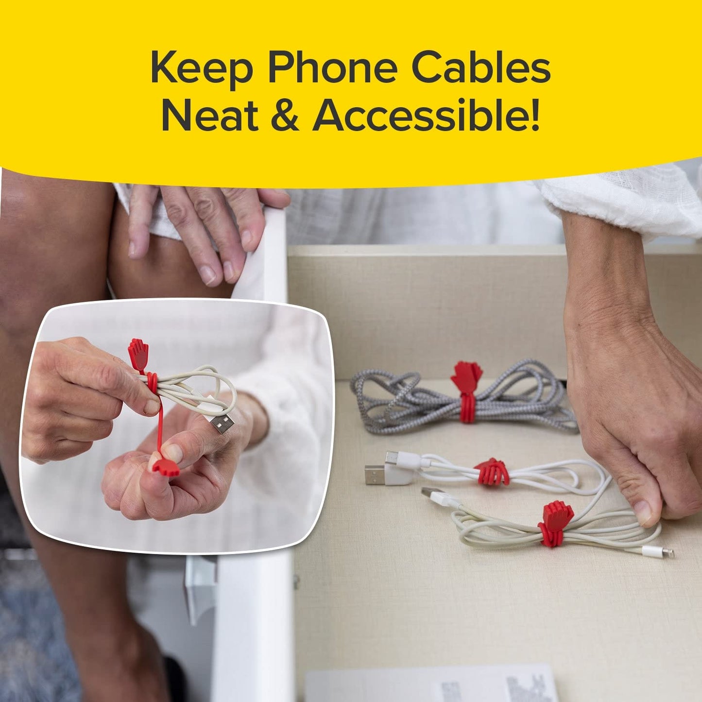 Ruby Holding Hands Ultra-Powerful Magnetic Silicone Zip Ties, AS-SEEN-ON-TV, Industrial-Strength Cable Ties with Magnet Automatically Stick Together