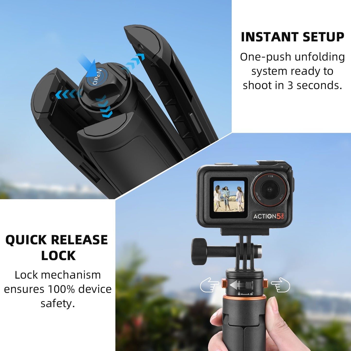 64in Pocket 3 Selfie Stick Tripod for GoPro Camera, Xtra Muse Extendable Stand Quick Release 1/4'' Screw Vlog for DJI Osmo Pocket 3 Action 6 5 Pro 4