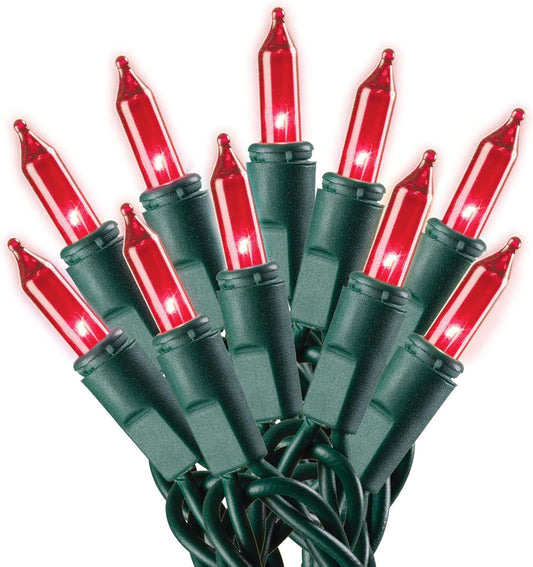 Holiday Pride Red Christmas Tree Lights with Green Wire - 100 Count Red Christmas Lights String - 22.6 Ft - Indoor and Outdoor Use - UL Listed