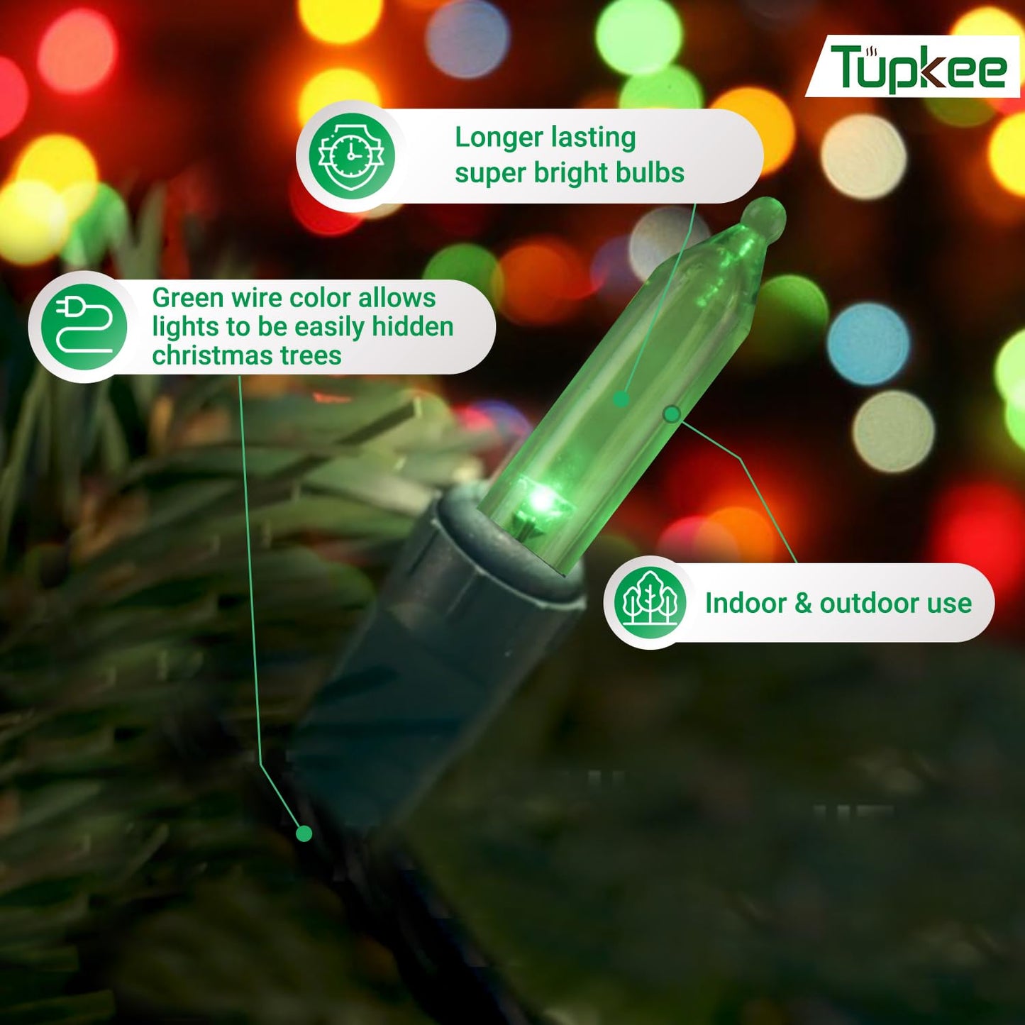 Christmas LED Random Twinkle Lights - 16 of 100 Bulbs Twinkle - LED Red, Green, and Cool White Christmas Tree Lights - Indoor Outdoor - 24.75 Feet