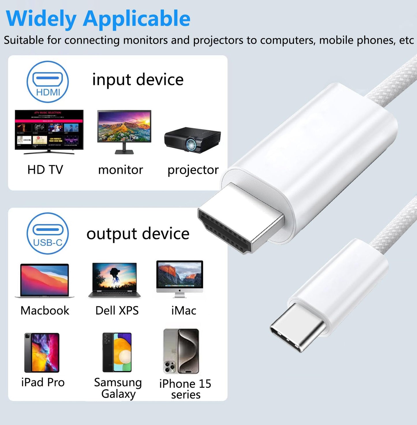 sartyee 4K@60Hz USB C to HDMI Cable 6FT, 1080P High-Speed Type C to HDTV Adapter, Compatible with Thunderbolt 4/3, iPhone 15/ Pro, Pad, MacBook/Pro