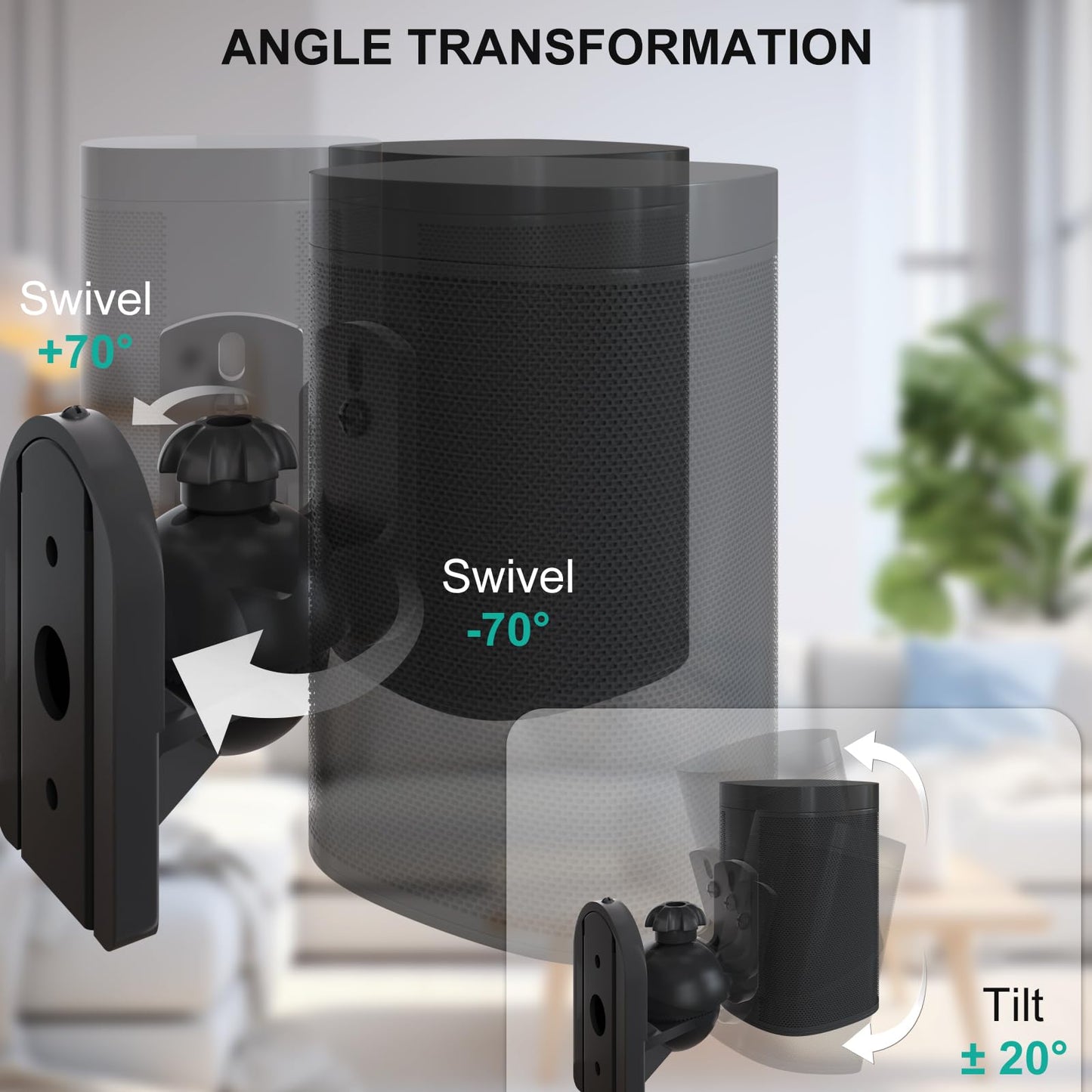 WALI Speaker Wall Mount, Surround Sound Speaker Stand with Adjustable Swivel Tilt Angle, Small Bookshelf Speaker Mount for Living Room, Home Theater