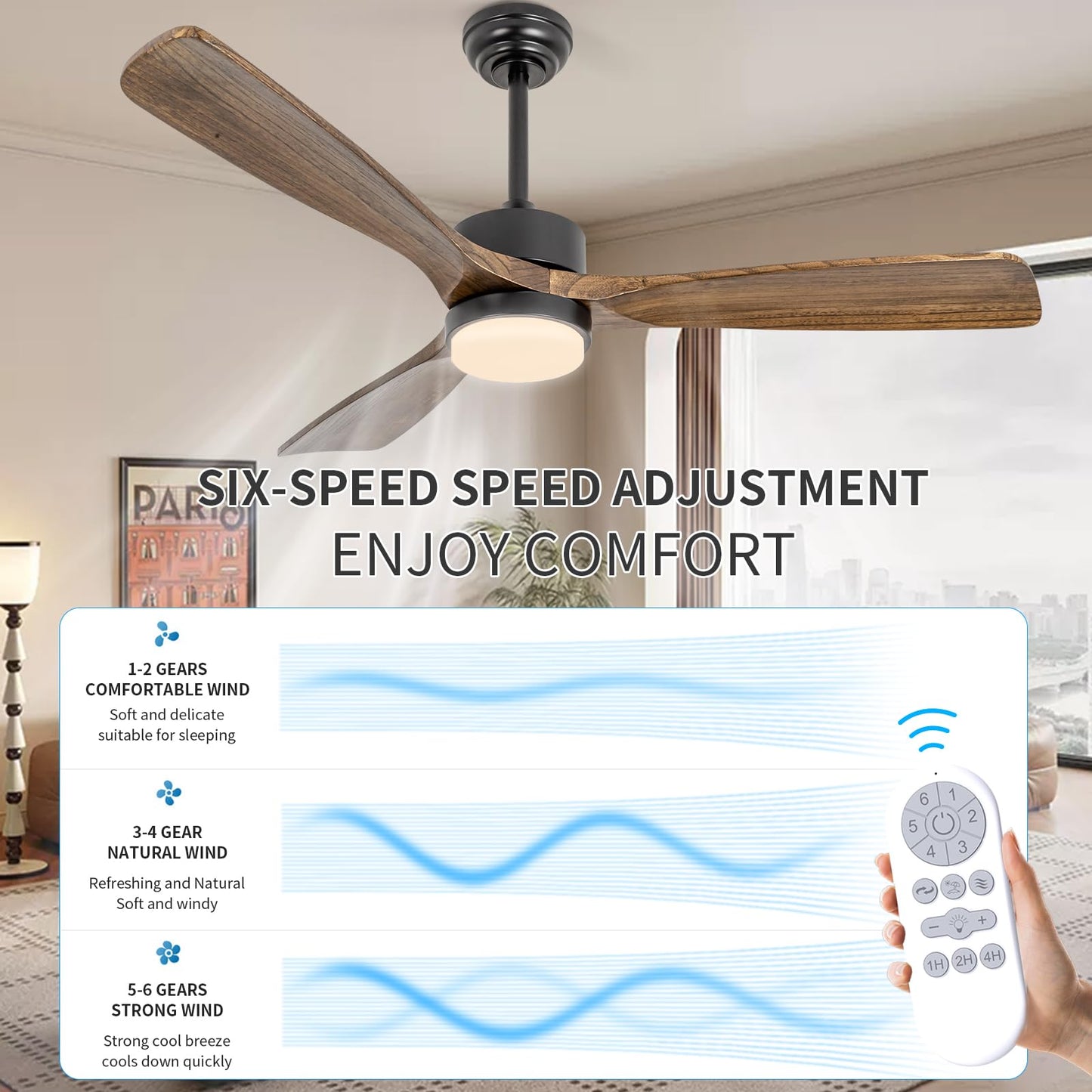 revoici 52" Solid Amber Wood Ceiling Fans with Lights and Remote Control