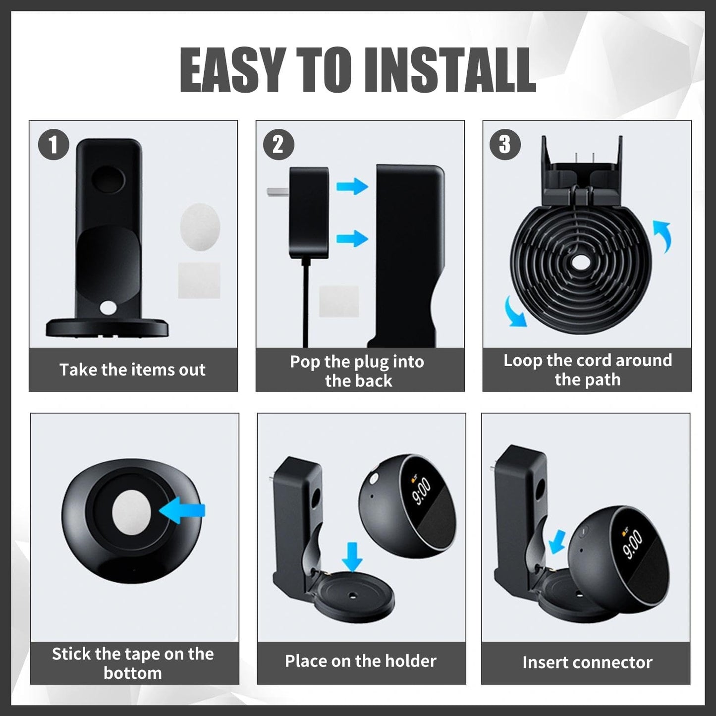 DJBNT Wall Mount Holder Compatible with Echo Spot 2024, Outlet Mount with Hidden Cable Management, Space-Saving Shelf for Bedroom, Kitchen, Living