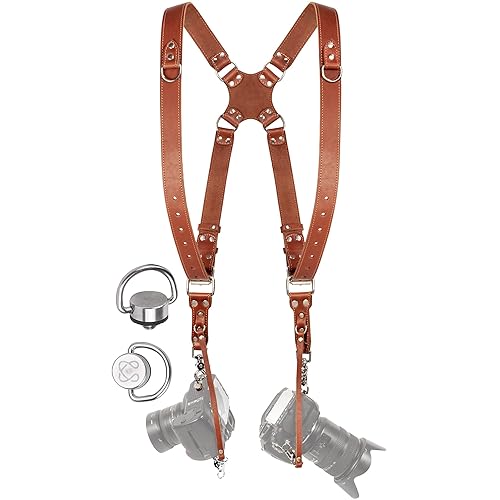 C Coiro Camera Harness for 2 Cameras - Dual Shoulder Leather Camera Strap - Double Camera Harness for DSLR/SLR, Camera Straps for Photographers of All