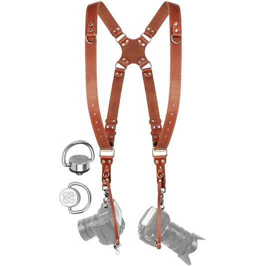 C Coiro Camera Harness for 2 Cameras - Dual Shoulder Leather Camera Strap - Double Camera Harness for DSLR/SLR, Camera Straps for Photographers of All