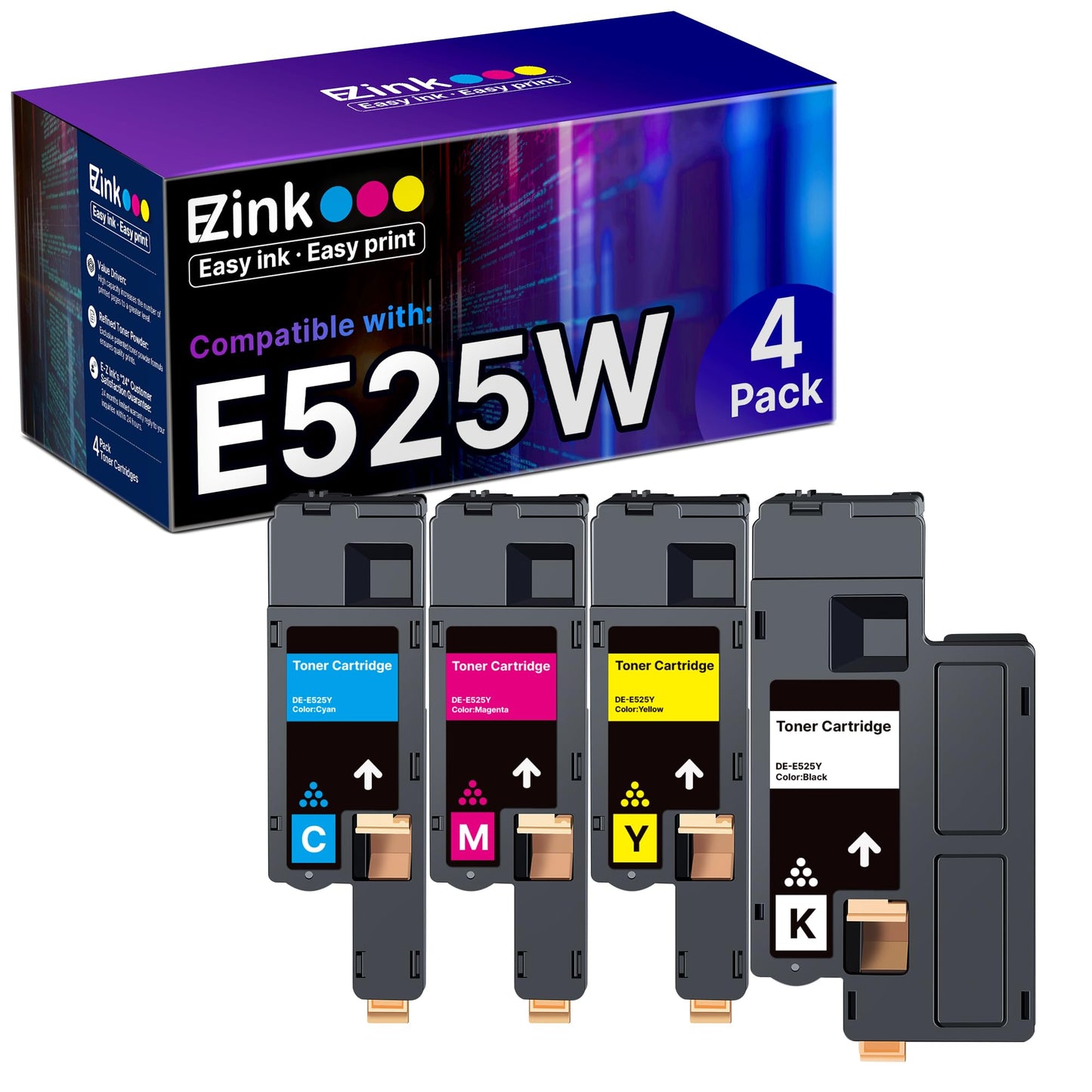E-Z Ink Compatible Toner Cartridge Replacement for Dell E525W E525 525w Toner to use with E525w Wireless Color Printer for 593-BBJX 593-BBJU 593-BBJV