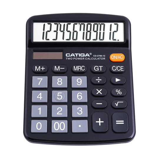 CATIGA 12 Digit Desk Calculator, Desktop Calculators with Large LCD Display & Big Buttons, Dual Power Solar & Battery, Standard Basic 4 Function