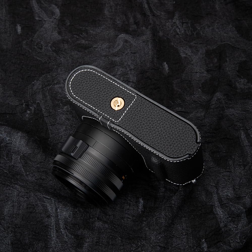 DBZZ Q3 Vintage Genuine Leather Camera Case Handcrafted Half-Wrap Camera Protector Cover Bag For Leica Q3 (Black)