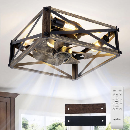 addlon Farmhouse Caged Low Profile Ceiling Fans with Lights, Remote Control