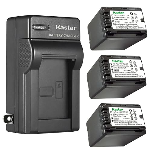 Kastar 3-Pack Battery and AC Wall Charger Replacement for Panasonic HC-W580K, HC-W580GK, HC-W580MGK, HC-W850, HC-W850EB, HC-W850M, HC-W850GK