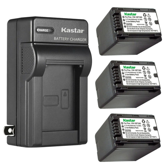 Kastar 3-Pack Battery and AC Wall Charger Replacement for Panasonic HC-W580K, HC-W580GK, HC-W580MGK, HC-W850, HC-W850EB, HC-W850M, HC-W850GK
