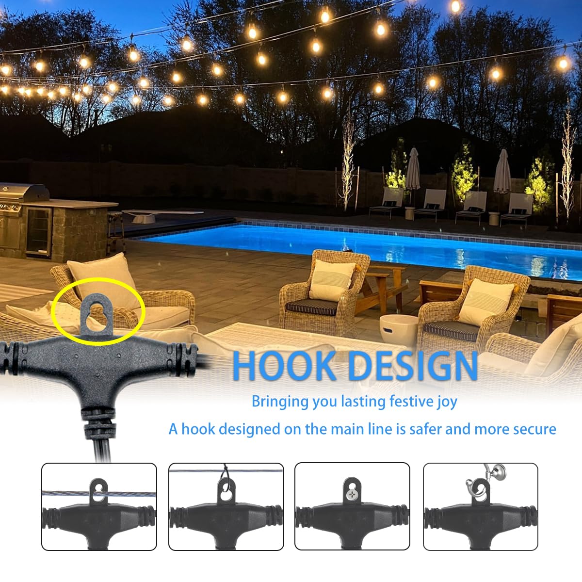 FOEERS 24 Feet Outdoor String Lights | IP65 Waterproof with 13 Shatterproof LED Bulbs | Warm White Patio Lights for Garden, Cafe & Wedding - 5-Minute