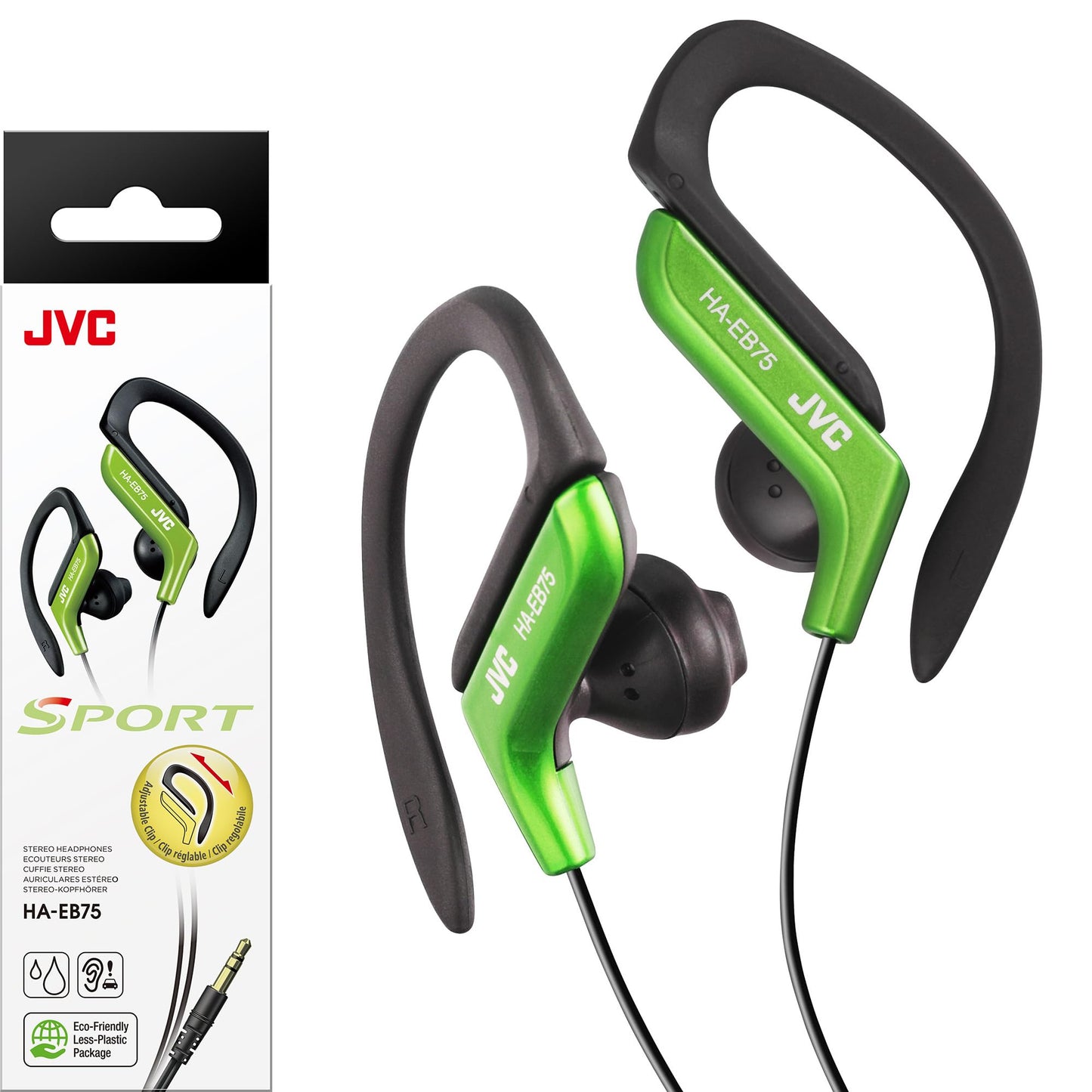 JVC HAEB75G Sports Clip Headphone, Green Small