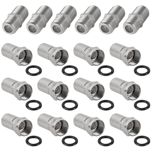 DWEII RG6 Connector kit, 6PCS Coaxial Cable Connector F-Type Female to Female Connector with 12PCS coaxial Nuts for Satellite, Internet & HD TV Cable