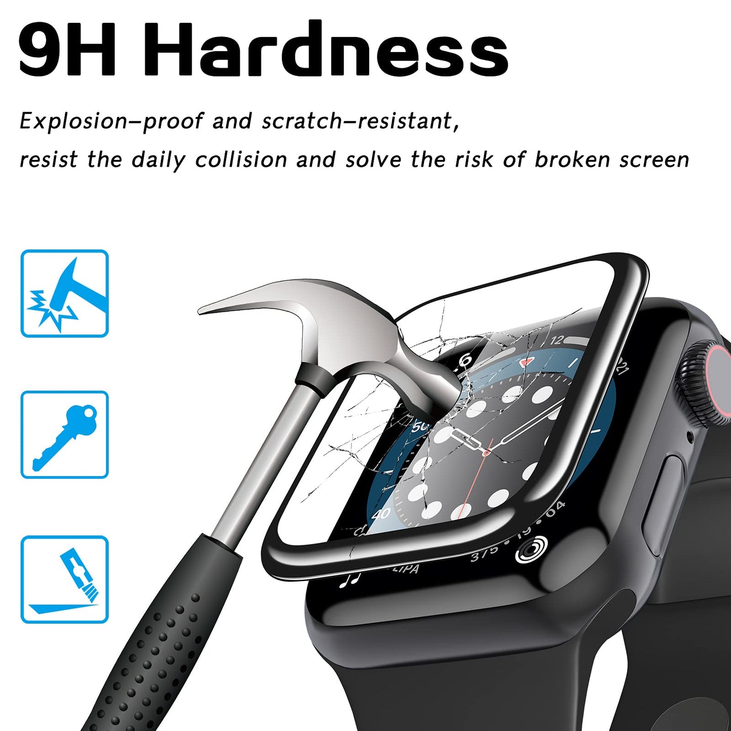 [2 Pack] Geekboy Tempered Glass Screen Protector for Apple Watch Series 6/SE/5/4, 3D Curved Edge Full Coverage Protective Cover, Anti-Scratch 9H