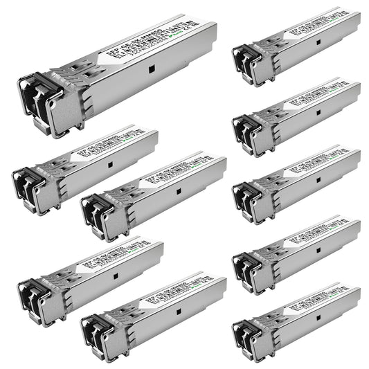 10Pack 1.25G SFP Module 1000Base-SX Multimode LC Transceiver, 850nm MMF, 550m Range - Compatible with Cisco SFP-GE-S, Meraki MA-SFP-1GB-SX, Ubiquiti