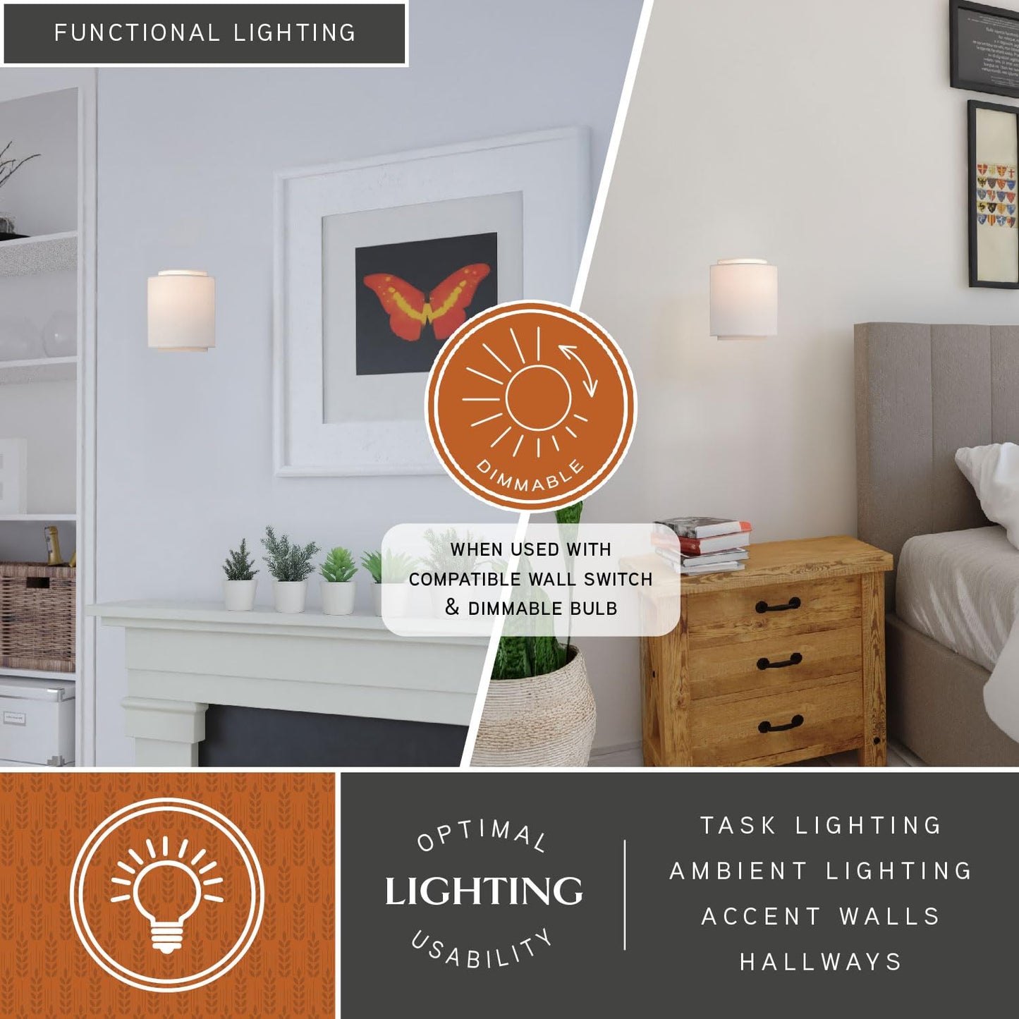 VAXCEL Burnaby 1 Light Gold Mid-Century Modern Flush Wall Sconce White Linen