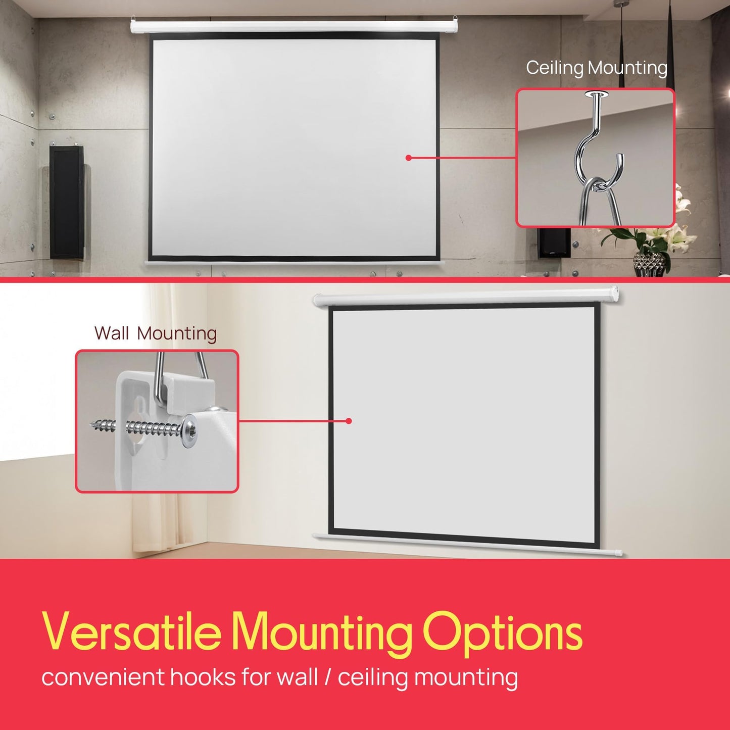Pyle 84" Portable Motorized Matte White Projector Screen - Automatic Projection Display with Wall/Ceiling Mount, Remote and Case - for Home Movie