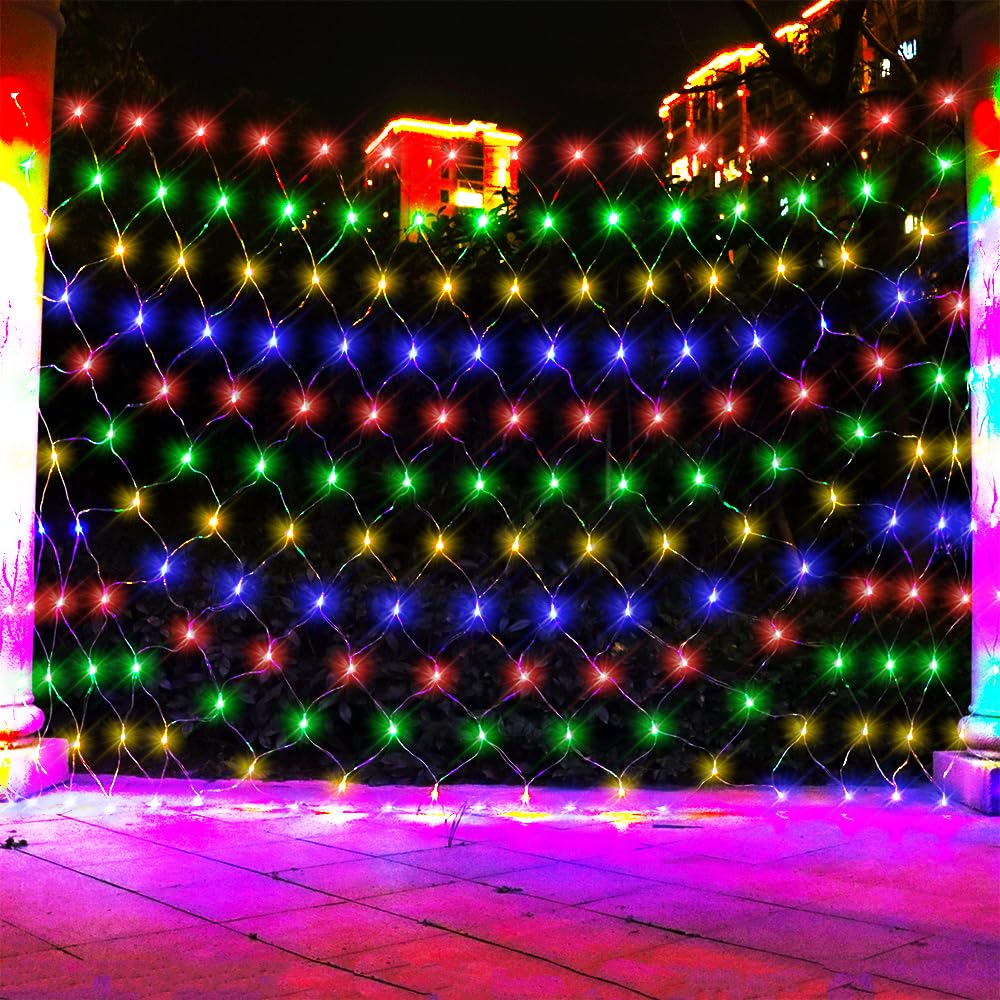 Vicila LED Net Light Christmas Mesh Lights, 240LED Timer Tree Warp Fairy Lights Outdoor Hanging String Light for Christmas, Halloween, Garden