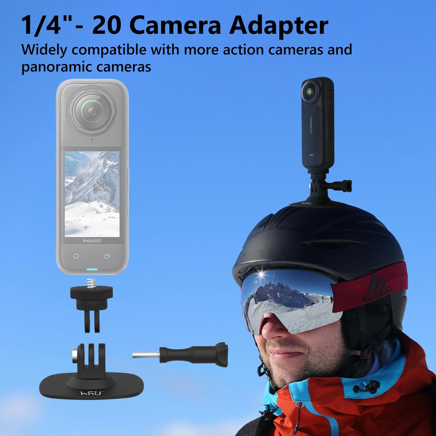 HSU Flexible Adhesive Mount Kit, 3M Helmet Adhesive Sticky Mounts Compatible with Insta360 X4 X3 X2 X One RS, GoPro Hero 12/11/10/9/8/7, GoPro Max
