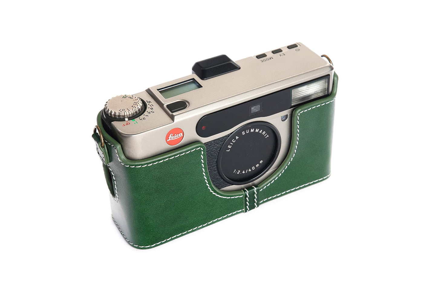 Leica Minilux Case, BolinUS Handmade Genuine Real Leather Half Camera Case Bag Cover for Leica Minilux/Minilux Zoom Camera with Hand Strap (Green)