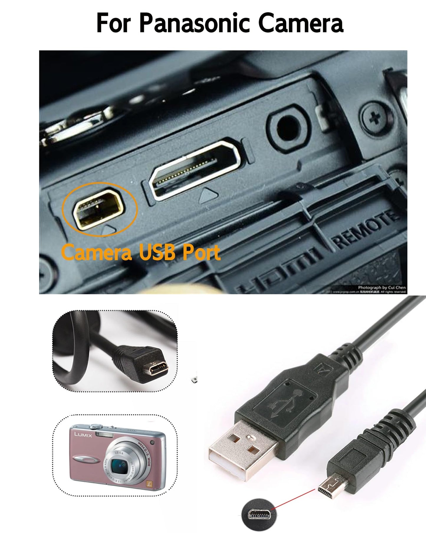 3.3Ft USB Data Cable for Panasonic Lumix Camera Charger Compatible with Panasonic Lumix Camera FH8, FS45, FX80, LZ40, SZ1, SZ02, SZ5, SZ7, TZ27, TZ30