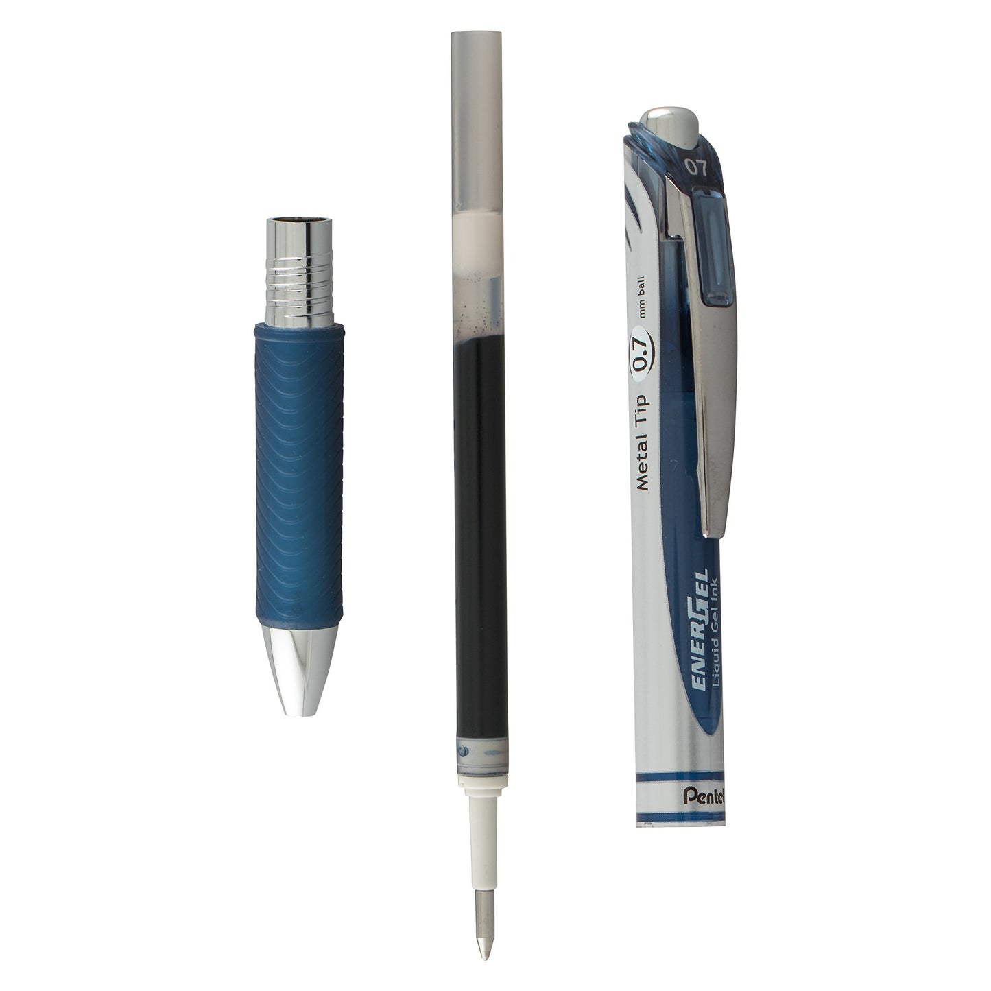 Pentel EnerGel RTX Retractable Liquid Gel Pen, (0.7mm) Metal Tip, Medium Line, Navy Blue Ink 2-Pk (BL77BP2CA)