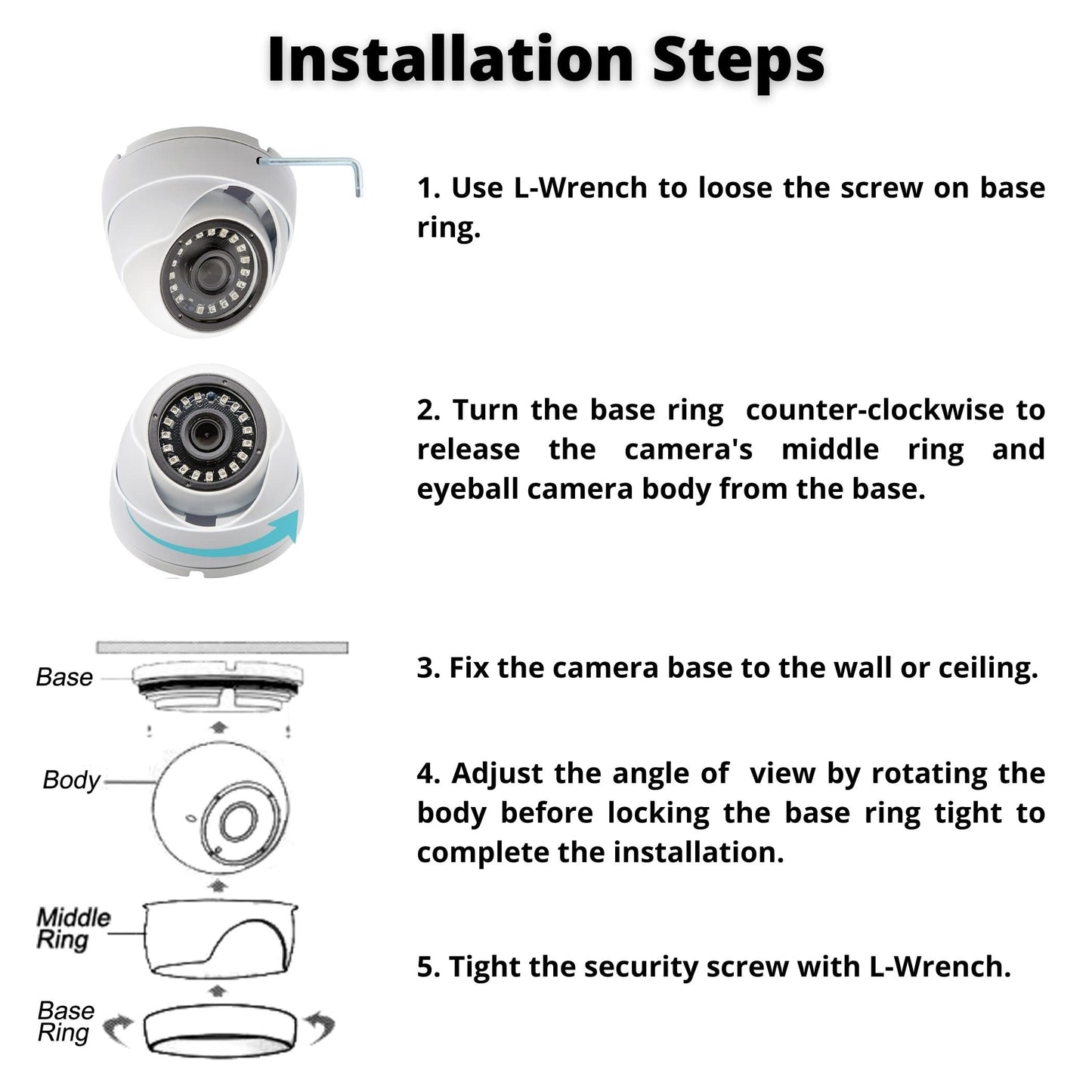 Evertech Full HD 1080P AHD TVI CVI Analog (CVBS) Dome Security Camera Indoor Outdoor Weatherproof Metal Housing 2.8mm Fixed Wide Angle Lens 50ft Night