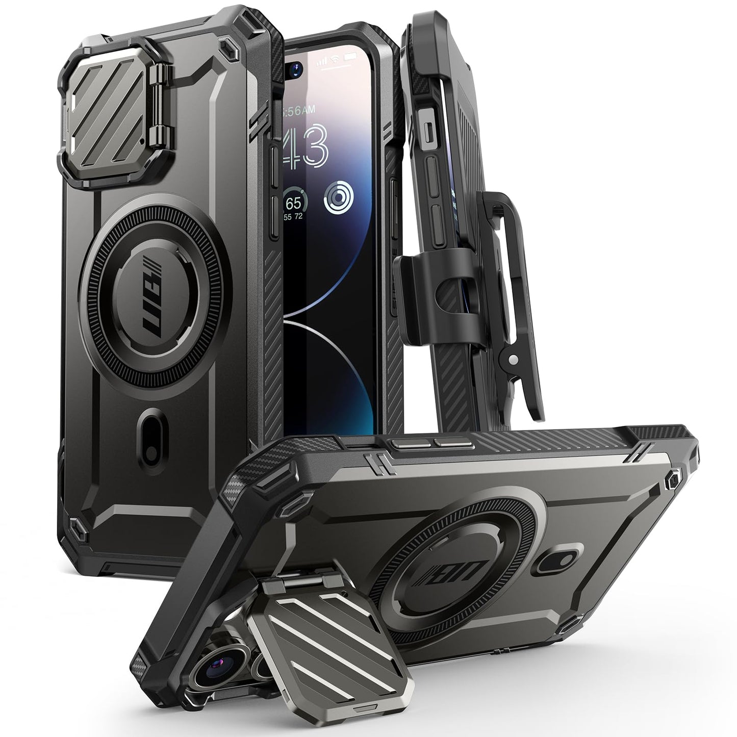 SUPCASE for iPhone 14 Pro Max Case with Camera Cover Stand (UB Mag XT) , [Compatible with MagSafe] [Built-in Belt-Clip] Heavy Duty Magnetic Phone Case