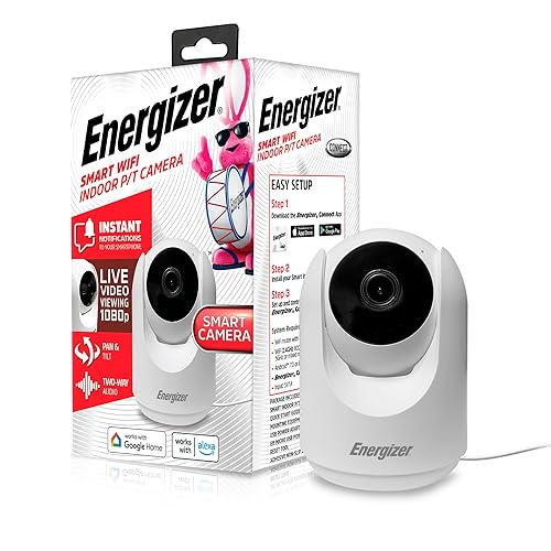 Energizer Smart 1080p Indoor Pan & Tilt Wired Camera, Motion Tracking, Two-Way Conversation, Night Vision, Instant Notifications, Works with Google
