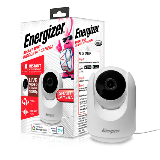Energizer Smart 1080p Indoor Pan & Tilt Wired Camera, Motion Tracking, Two-Way Conversation, Night Vision, Instant Notifications, Works with Google