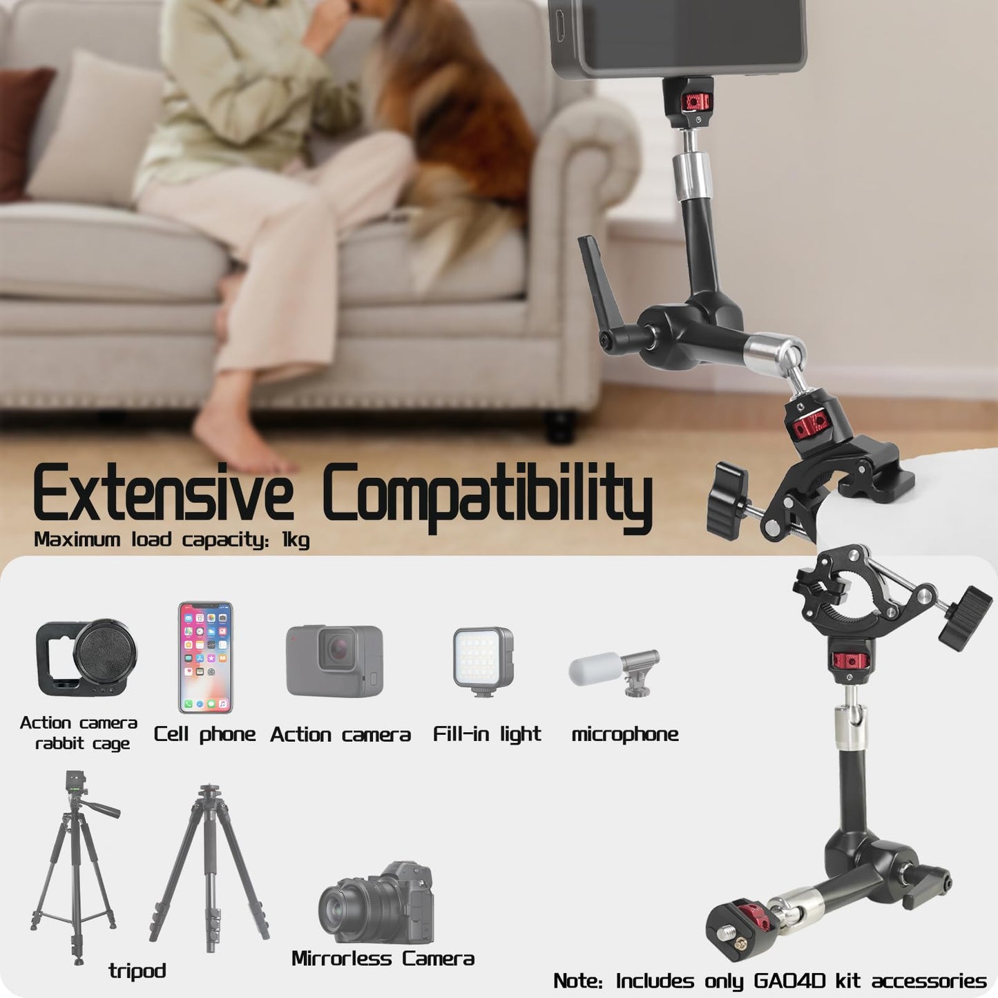 FIFIELD CNC Machined 7" Articulating Magic Arm Clamp Mount with Super Clamp, 360° Dual Ball Head & 1/4" ARRI Locating Pin&Holes, Heavy-Duty Camera