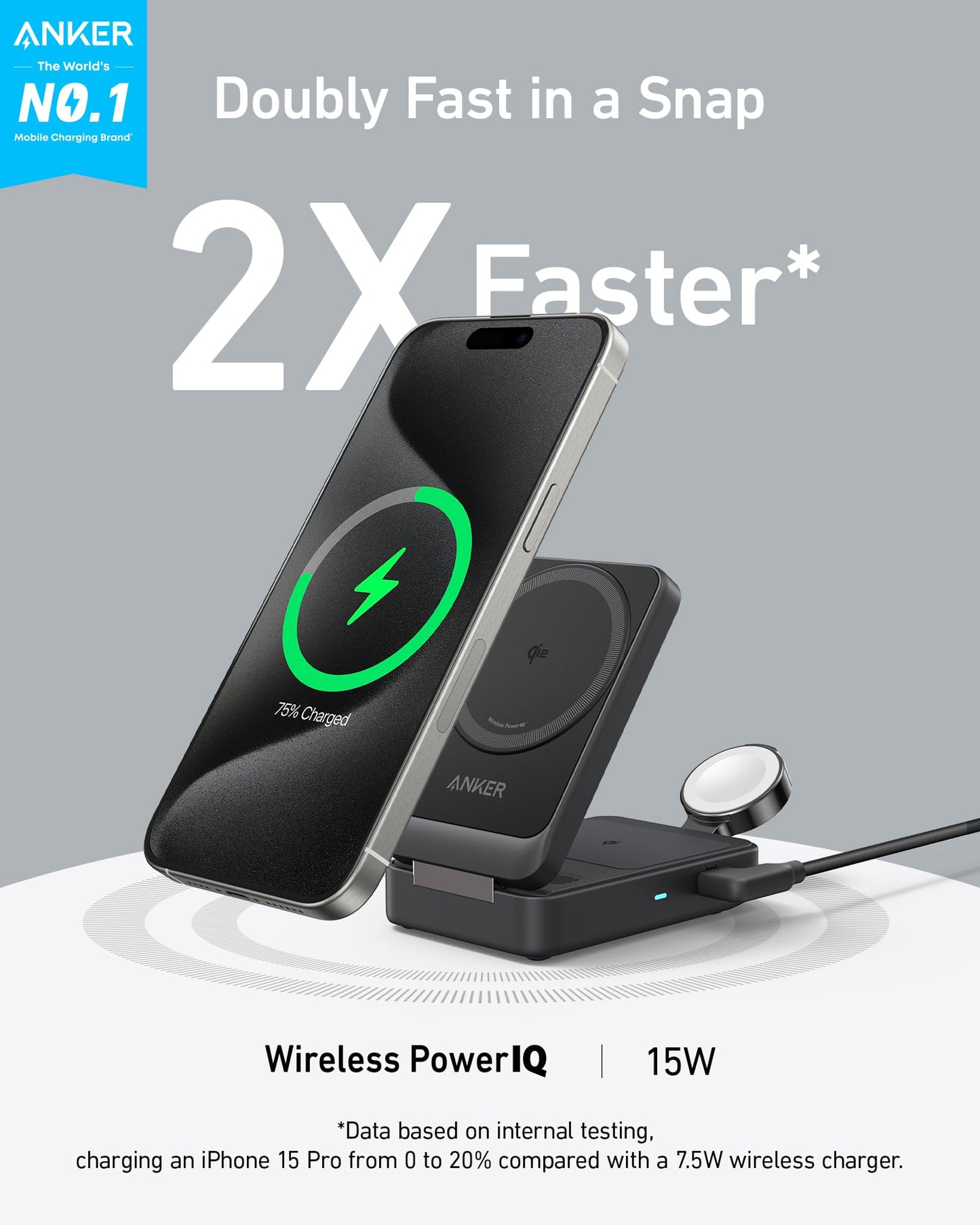 Anker MagGo 3-in-1 MagSafe-Compatible Qi2 15W Foldable Charging Station