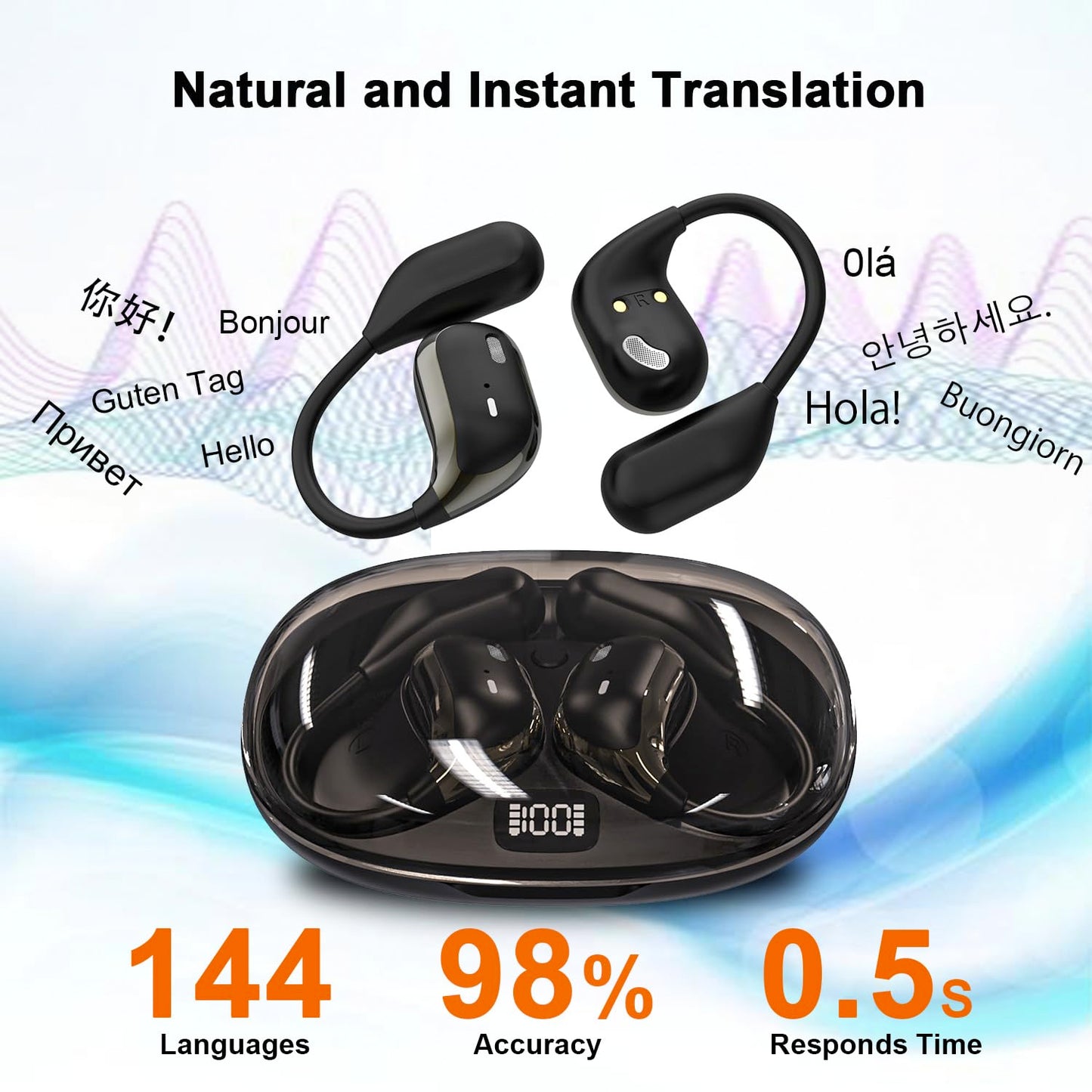 Ai Translation Earbuds Real Time,144 Language Translator Earbuds with APP,Audifonos Traductores Inglés Español,OWS Translating Earbuds Headphones