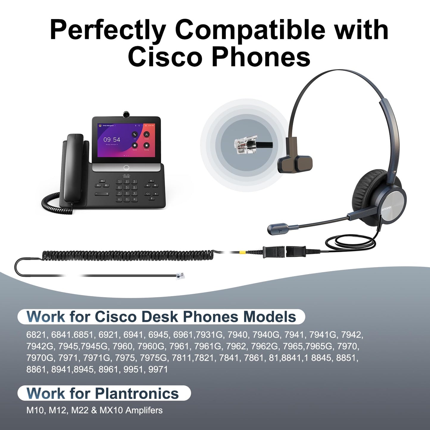 EMAIKER Cisco Landline Phone Headset One Ear Office Wired Telephone Headset with RJ9 Jack Works for Cisco CP-7841 7931G 7940 7941G 7942G 7945G 7960