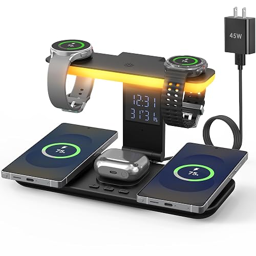 2026 YiJYi Dual Magnetic Wireless Charger for Samsung, 7 in 1 for Samsung Charging Station,45W Dual Phone with Two Light Styles Light & Clock,for